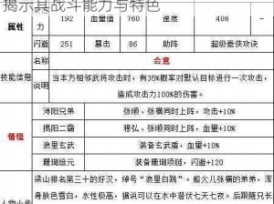 全民水浒王焕属性技能深度解析：全面揭示其战斗能力与特色