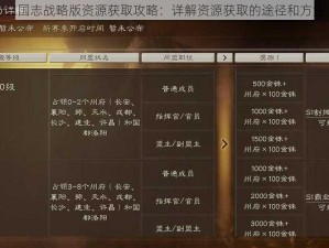 三国志战略版资源获取攻略：详解资源获取的途径和方法