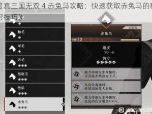 《真三国无双 4 赤兔马攻略：快速获取赤兔马的秘密技巧》