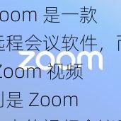 Zoom 是一款远程会议软件，而 Zoom 视频则是 Zoom 推出的视频会议服务