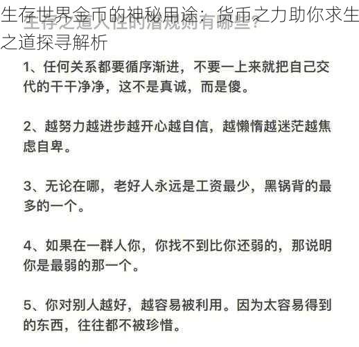 生存世界金币的神秘用途：货币之力助你求生之道探寻解析