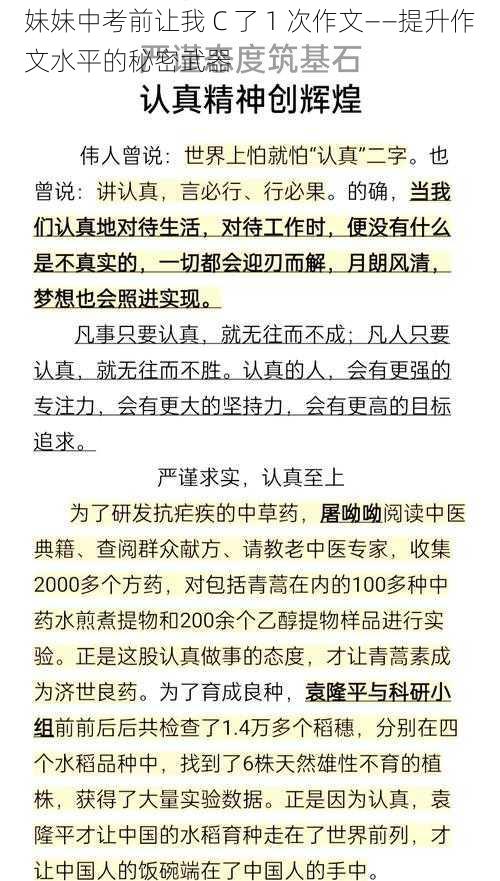 妹妹中考前让我 C 了 1 次作文——提升作文水平的秘密武器