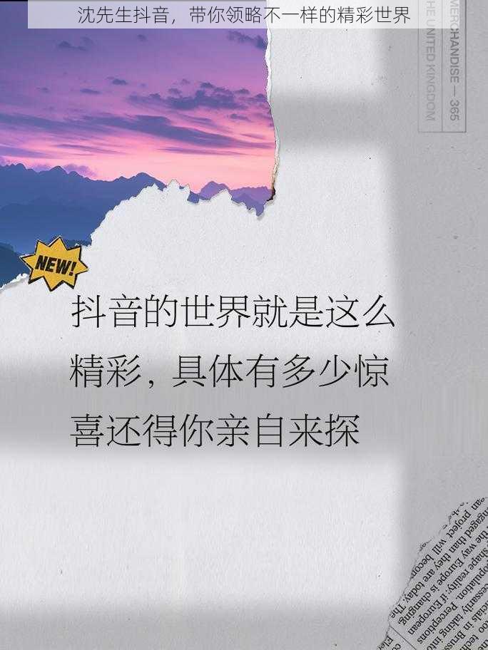 沈先生抖音，带你领略不一样的精彩世界