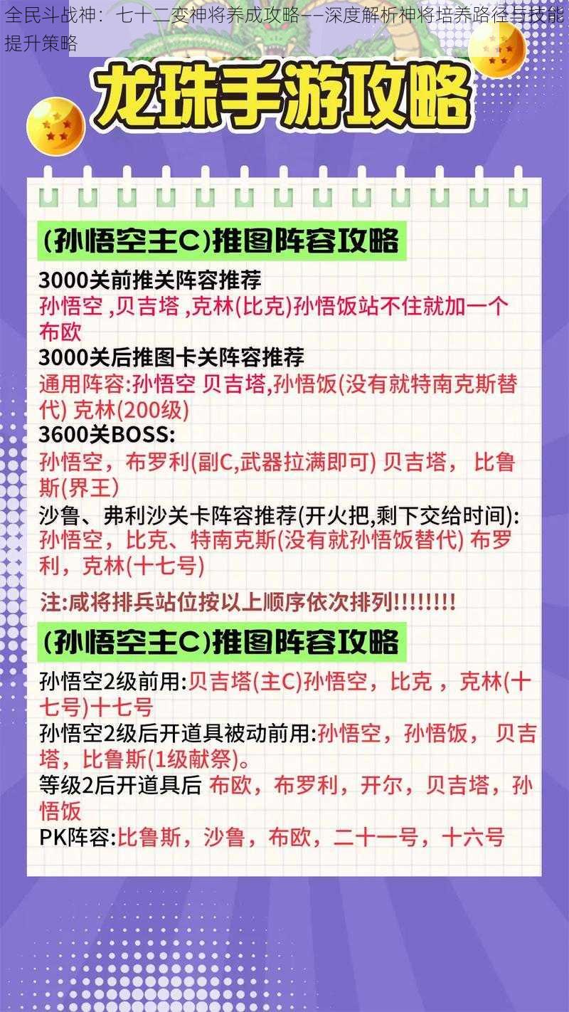 全民斗战神：七十二变神将养成攻略——深度解析神将培养路径与技能提升策略