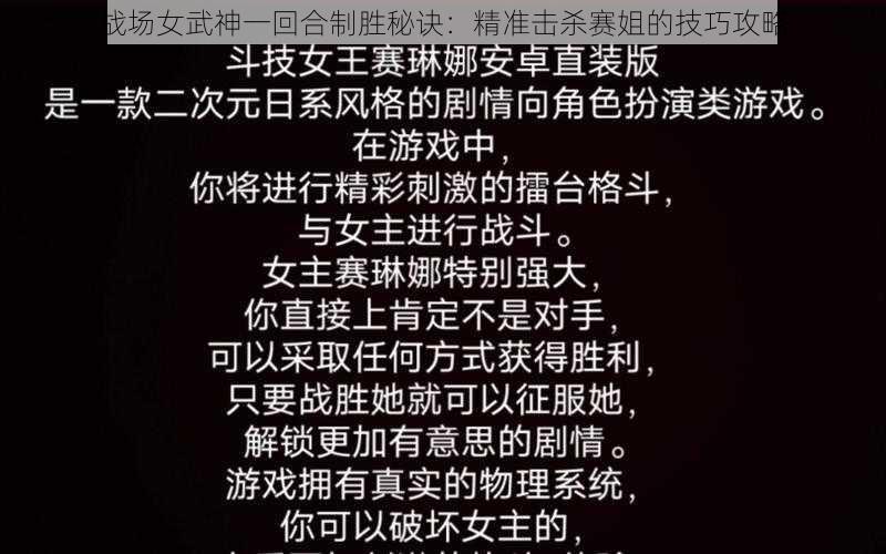 战场女武神一回合制胜秘诀：精准击杀赛姐的技巧攻略