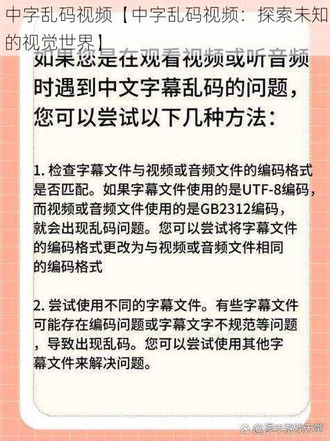 中字乱码视频【中字乱码视频：探索未知的视觉世界】