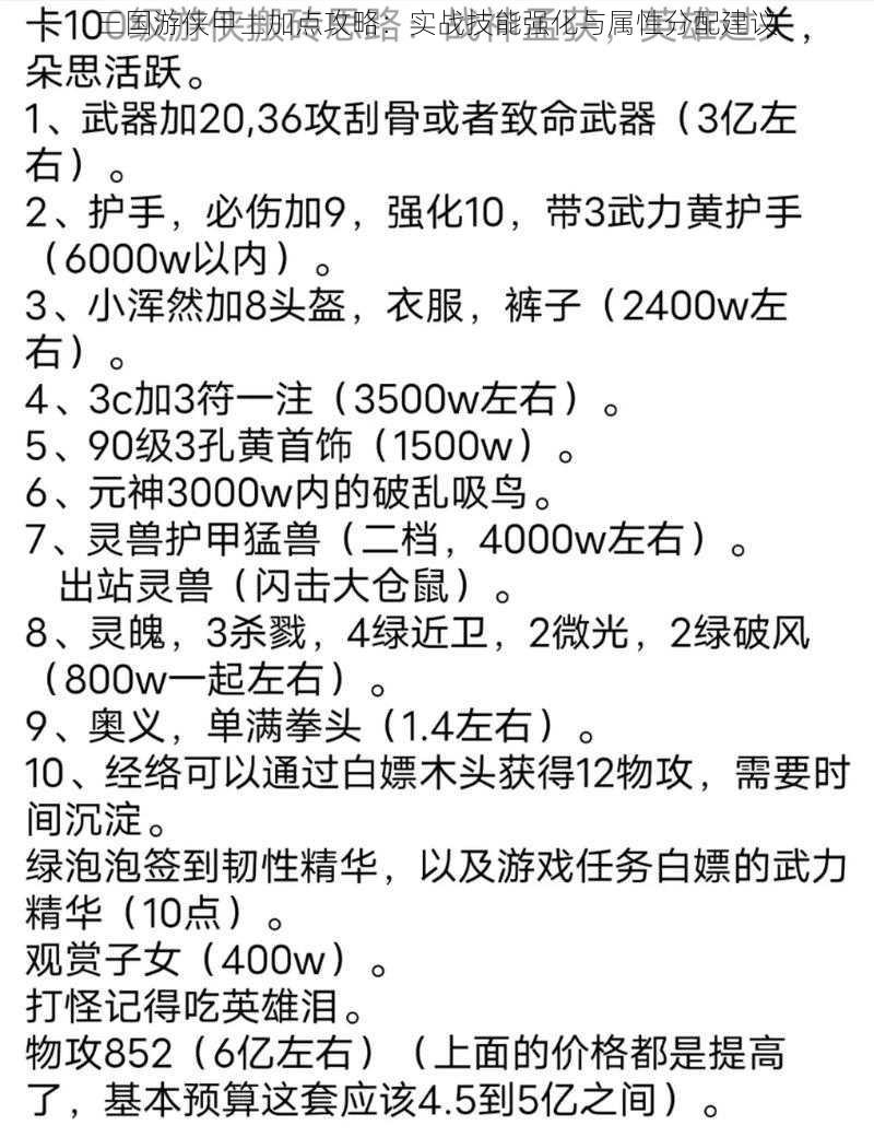 三国游侠甲士加点攻略：实战技能强化与属性分配建议