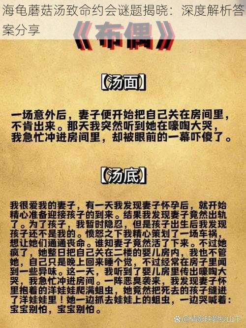 海龟蘑菇汤致命约会谜题揭晓：深度解析答案分享