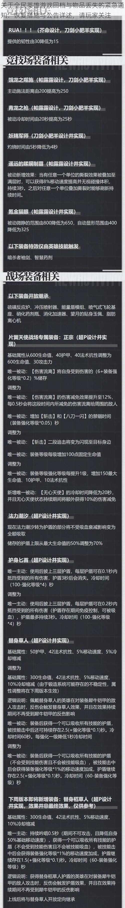 关于全民英雄游戏回档与物品丢失的紧急通知：恢复措施与公告详述，请玩家关注