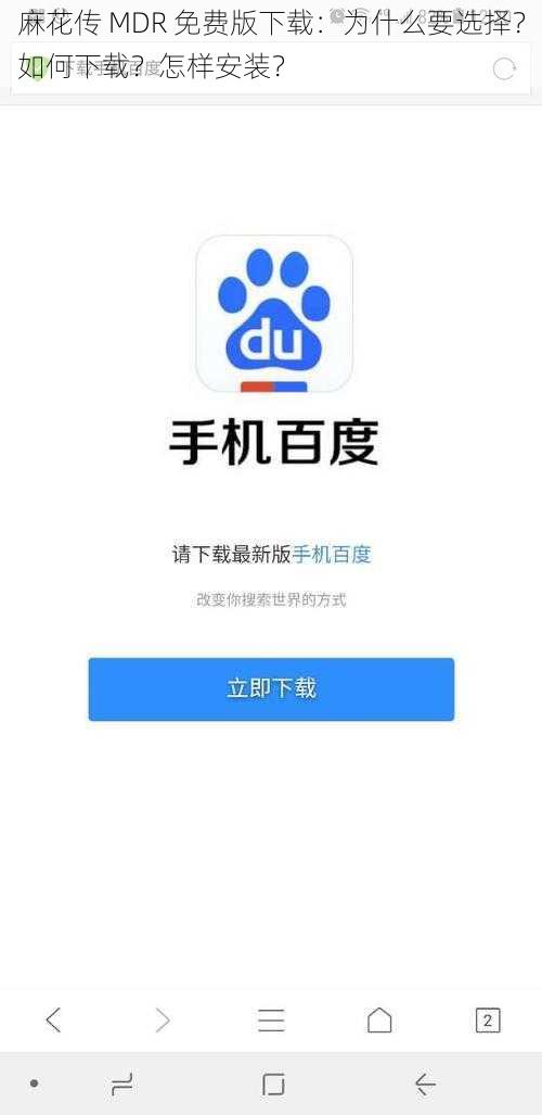 麻花传 MDR 免费版下载：为什么要选择？如何下载？怎样安装？