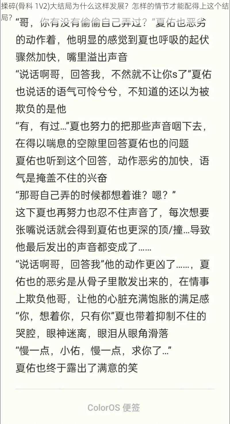 揉碎(骨科 1V2)大结局为什么这样发展？怎样的情节才能配得上这个结局？