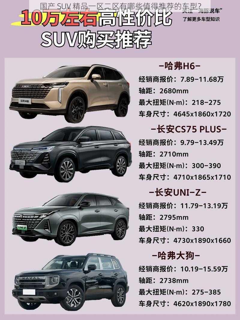 国产 SUV 精品一区二区有哪些值得推荐的车型？