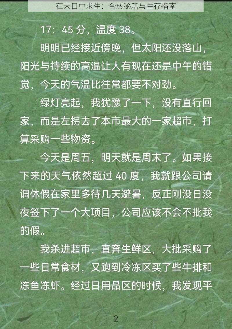 在末日中求生：合成秘籍与生存指南