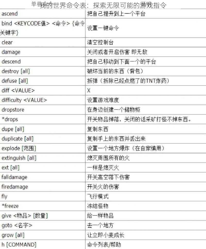 我的世界命令表：探索无限可能的游戏指令