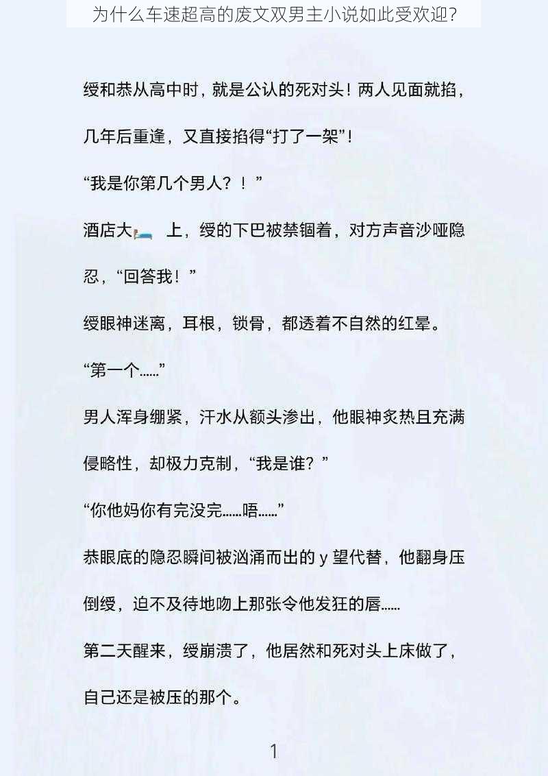 为什么车速超高的废文双男主小说如此受欢迎？