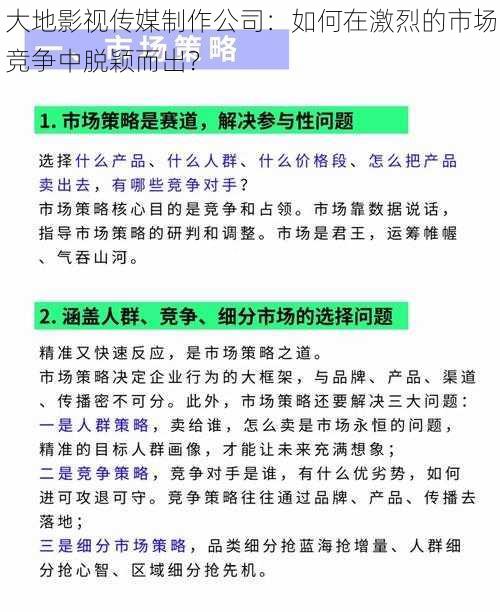 大地影视传媒制作公司：如何在激烈的市场竞争中脱颖而出？