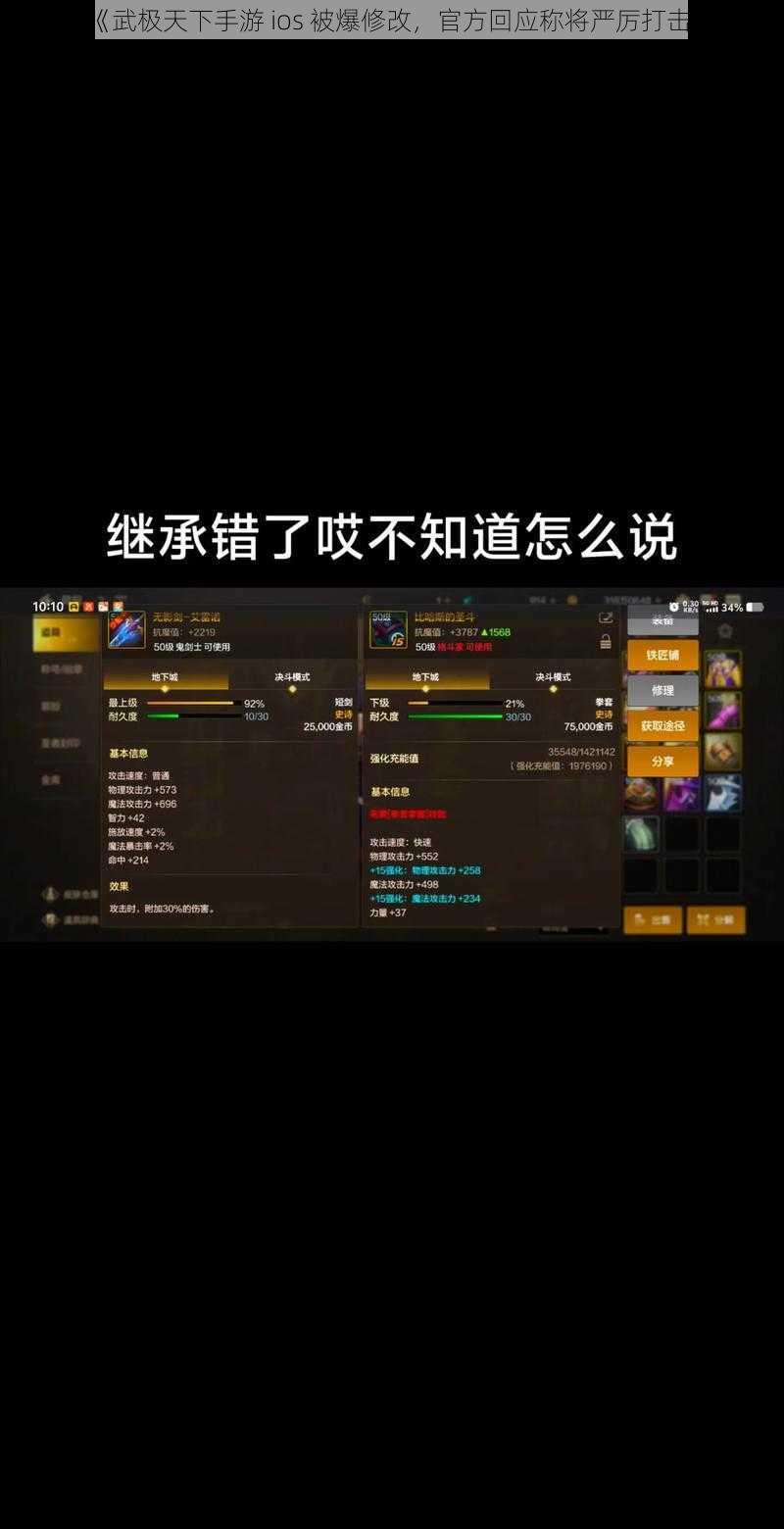 《武极天下手游 ios 被爆修改，官方回应称将严厉打击》