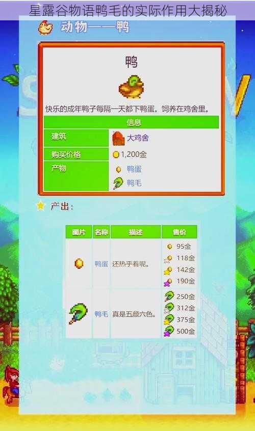 星露谷物语鸭毛的实际作用大揭秘