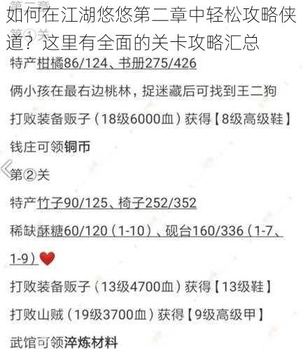 如何在江湖悠悠第二章中轻松攻略侠道？这里有全面的关卡攻略汇总