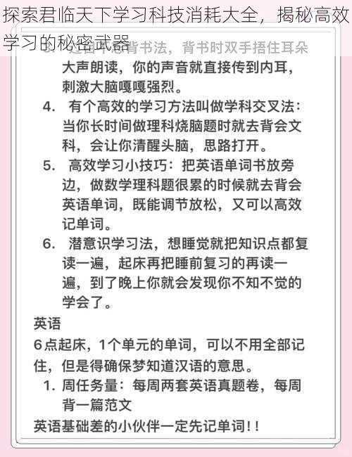 探索君临天下学习科技消耗大全，揭秘高效学习的秘密武器